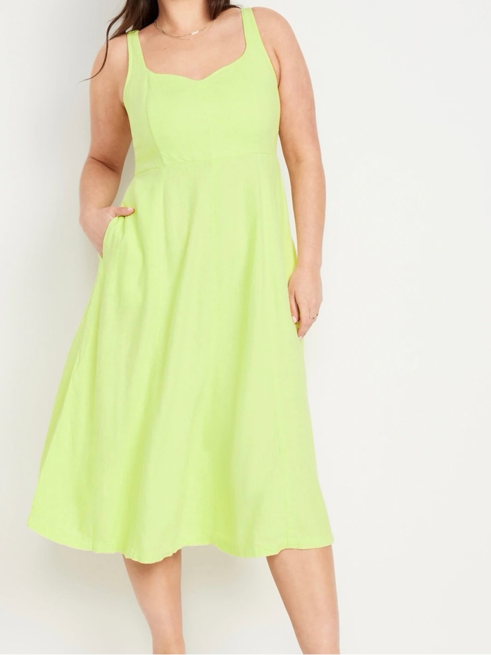 Old Navy Fit and Flare Sweetheart Neck Dress - Neon Yellow - XXL Tall